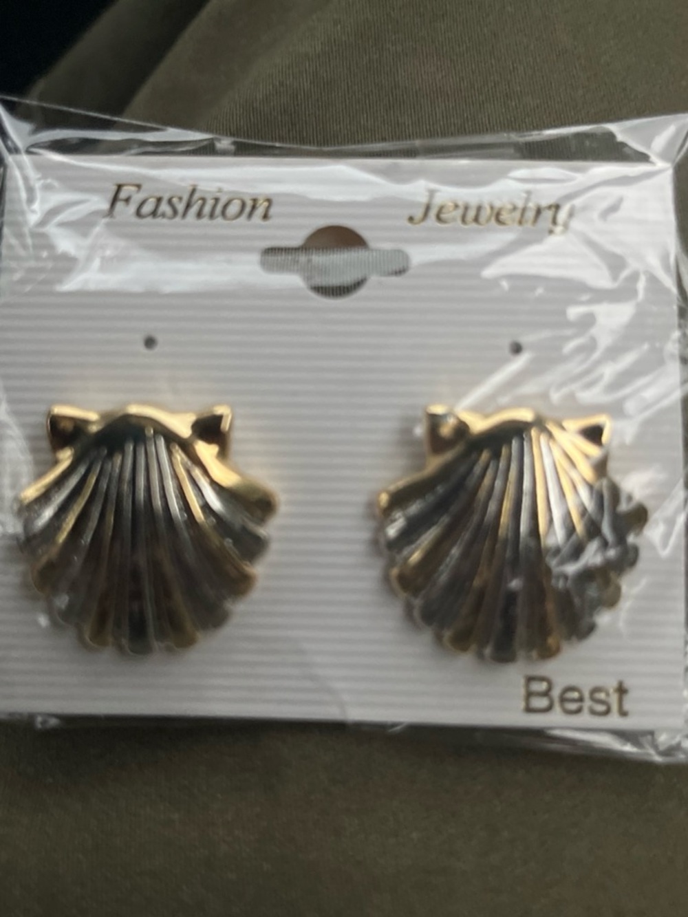Fashion Jewelry Two-Tone Gold and Silver Shell Stud Earrings